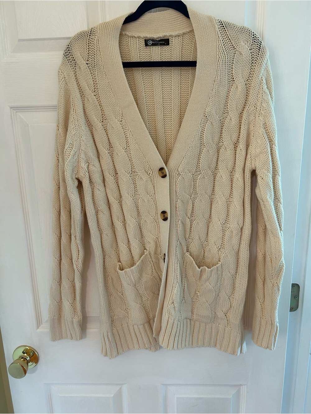 Cream Cable-Knit Pocket Cardigan Sweater